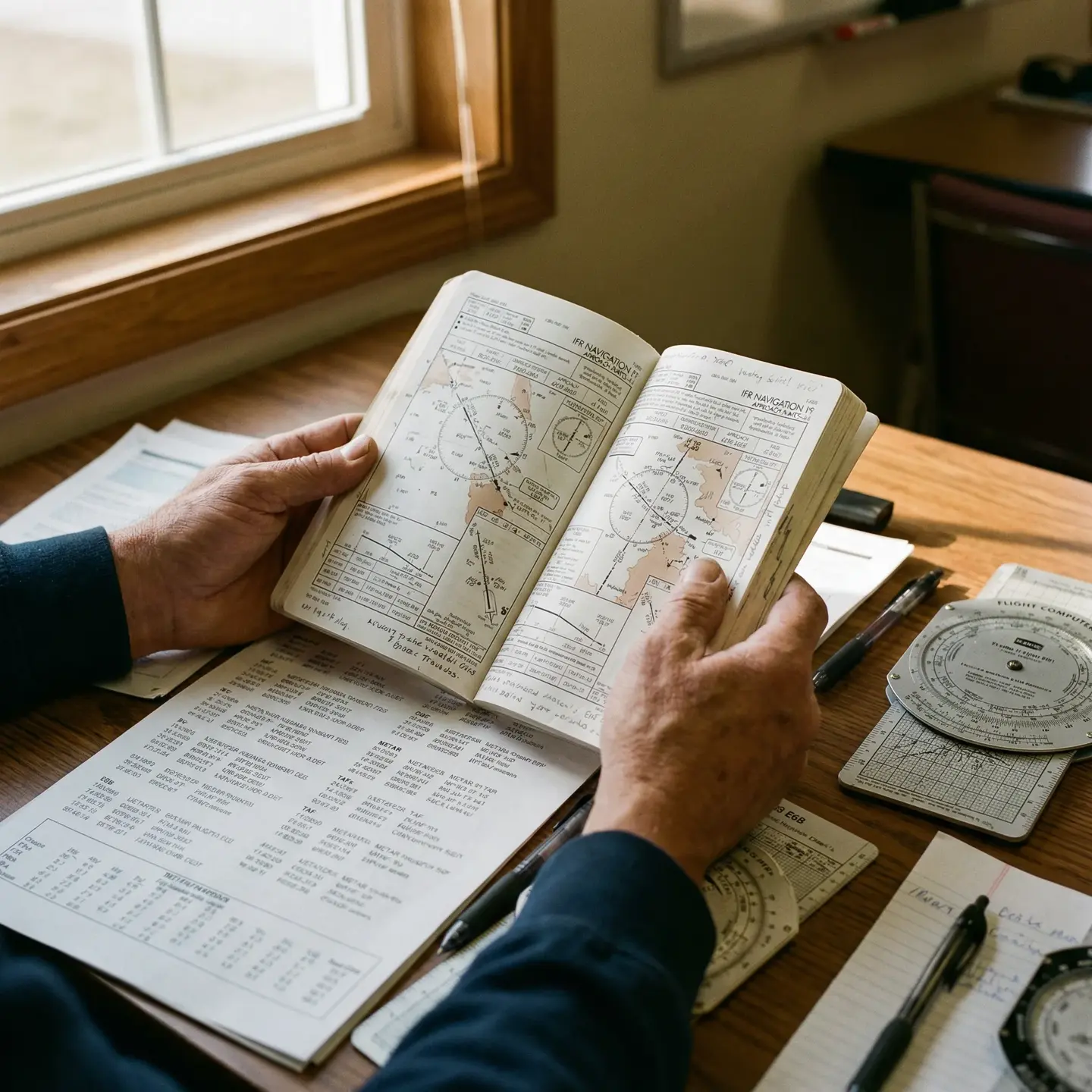 Pilot reviewing air law material