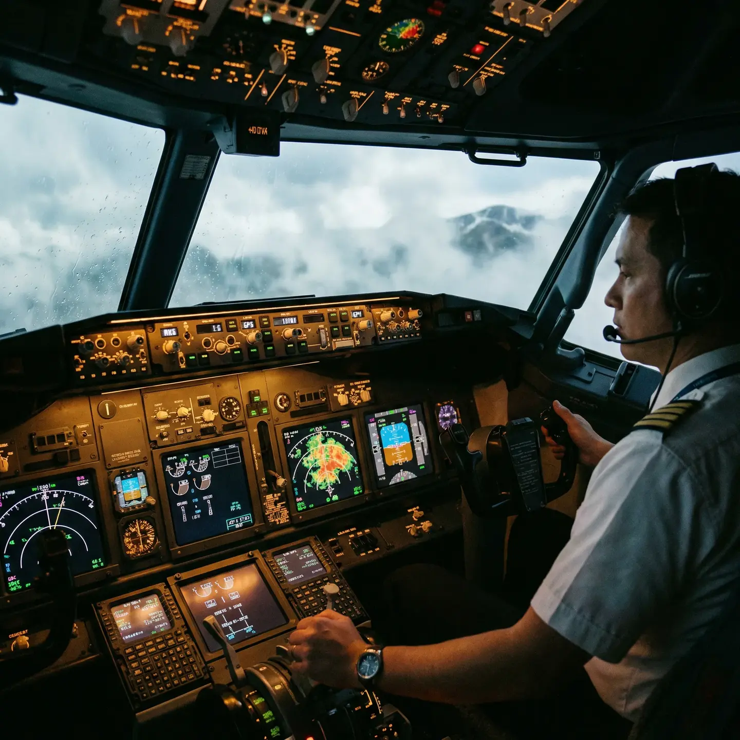 Pilot using IFR simulator