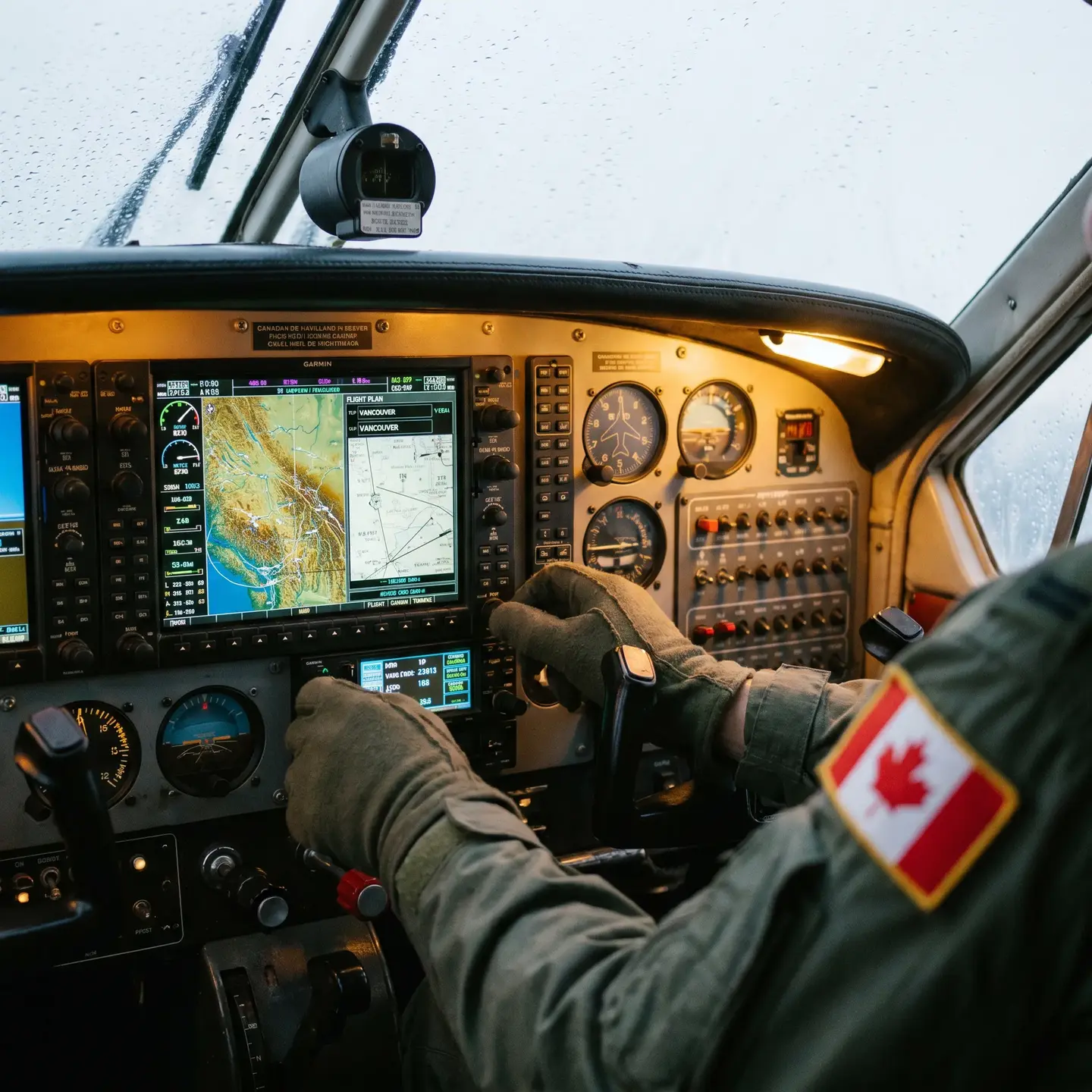 Pilot hands adjusting instruments