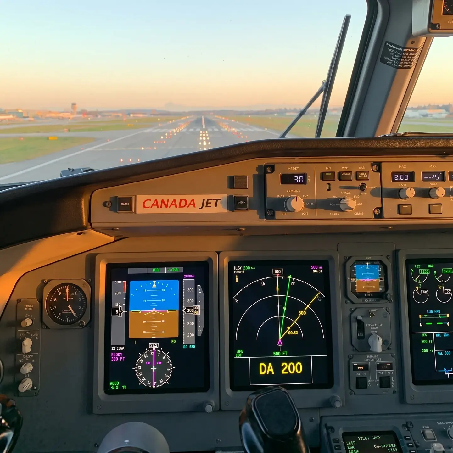Precision approach final in airliner cockpit